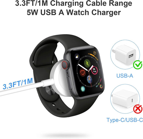 Fast Charger for Apple Watch Charger, Magnetic iWatch Charger to USB A Cable 3.3FT with USB A Wall Plug Adapter for Apple iWatch Series Ultra/10/9/8/7/6/SE/5/4/3/2 (White)