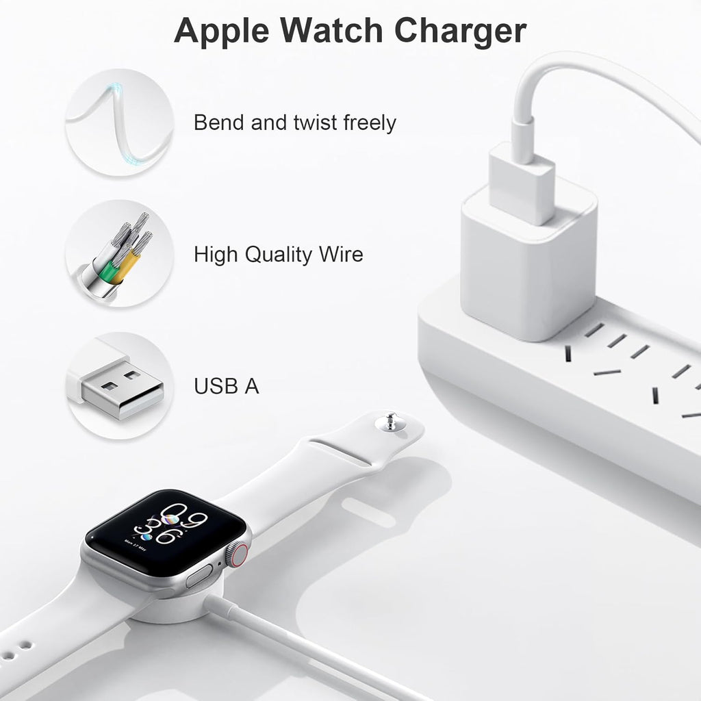 Fast Charger for Apple Watch Charger, Magnetic iWatch Charger to USB A Cable 3.3FT with USB A Wall Plug Adapter for Apple iWatch Series Ultra/10/9/8/7/6/SE/5/4/3/2 (White)