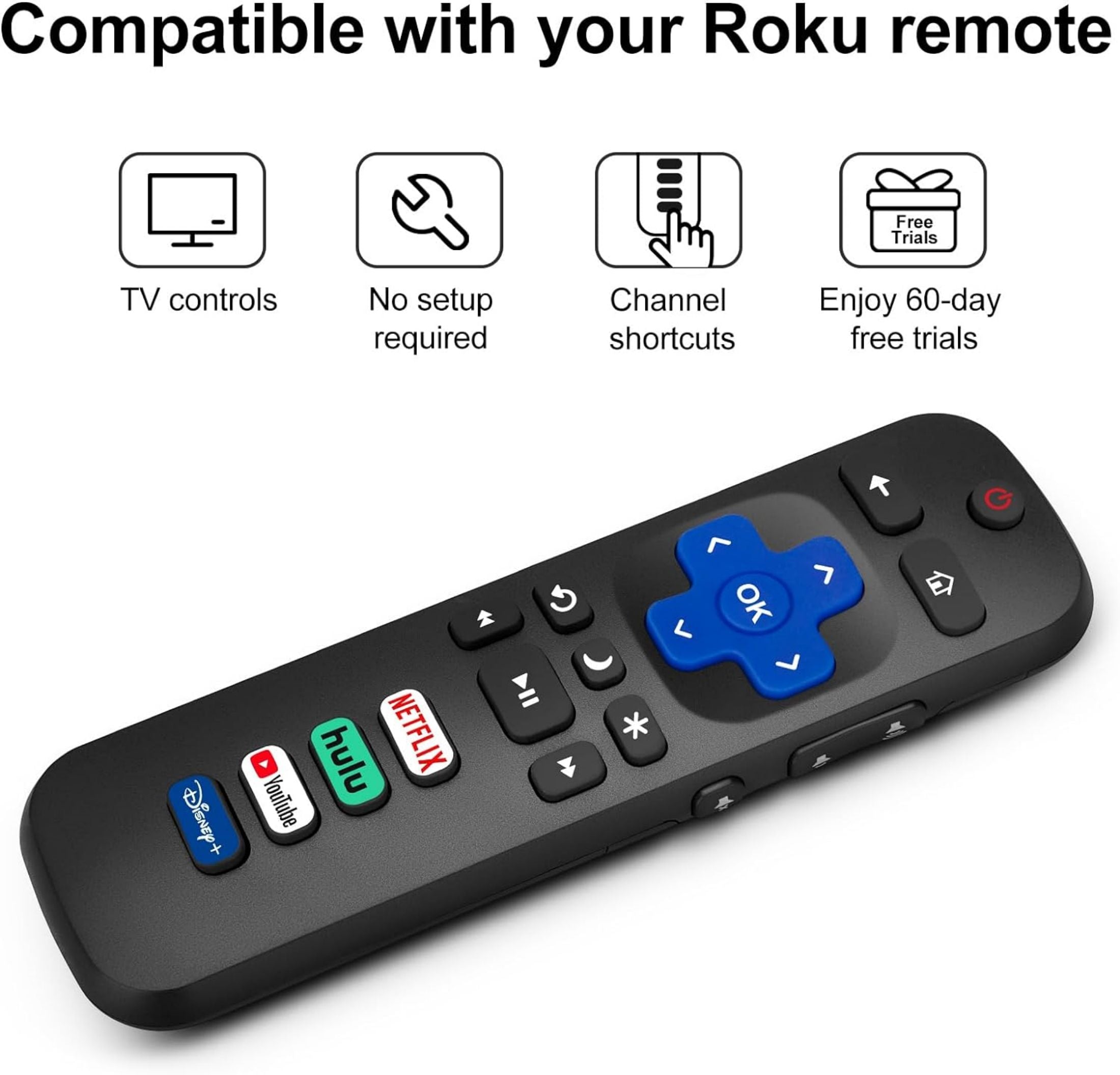 Pack of 2-Replacement Remote Control Only for Roku TV-Compatible for TCL Roku/Hisense Roku/Onn Roku/Sharp Roku/Element Roku/Westinghouse Roku/Philips Roku Smart TVs (Not for Roku Stick and Box)