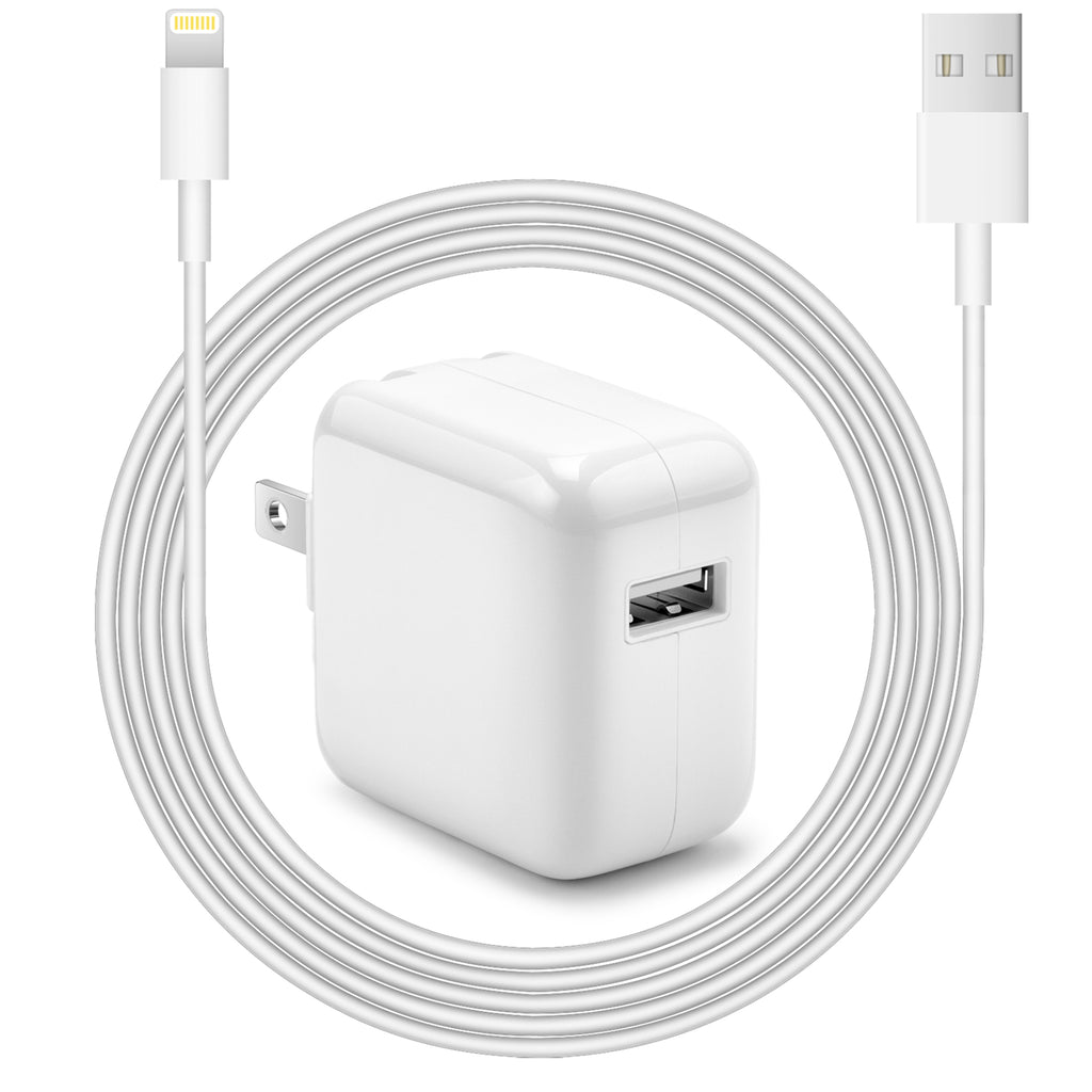 12W USB Wall Charger-Foldable Portable Travel Plug with USB Charging Cable Compatible with iPhone, iPad, iPad Mini, iPad Air 1/2/3, Airpod