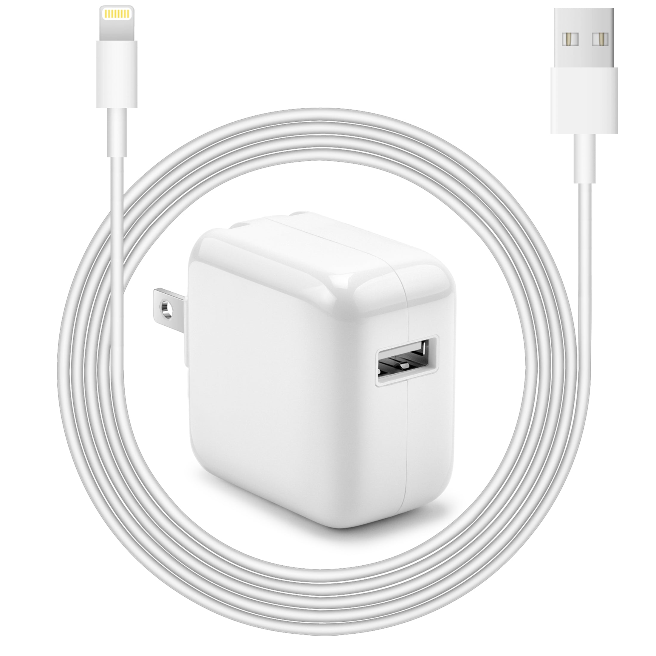 12W USB Wall Charger-Foldable Portable Travel Plug with USB Charging Cable Compatible with iPhone, iPad, iPad Mini, iPad Air 1/2/3, Airpod