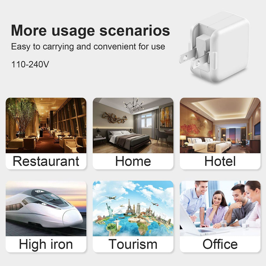 12W USB Wall Charger-Foldable Portable Travel Plug with USB Charging Cable Compatible with iPhone, iPad, iPad Mini, iPad Air 1/2/3, Airpod