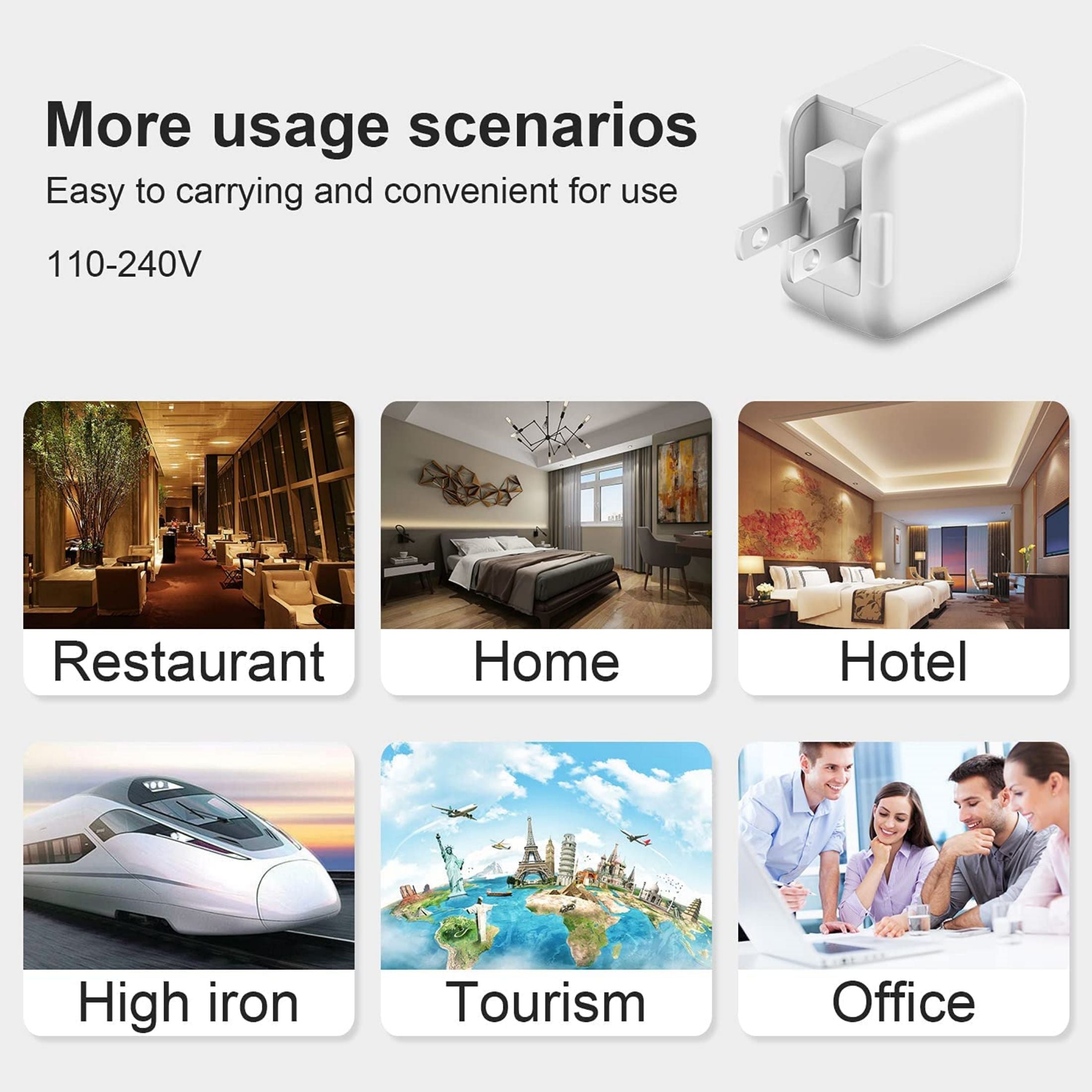 12W USB Wall Charger-Foldable Portable Travel Plug with USB Charging Cable Compatible with iPhone, iPad, iPad Mini, iPad Air 1/2/3, Airpod