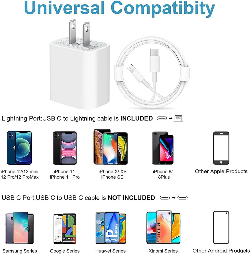 JUCDEKE 20W Fast Charger-Type C Power Wall Charger with 6FT Charging Cable Compatible with iPhone 14/13/13 Pro Max/12/12 Mini/12 Pro/12 Pro Max/11/11 Pro