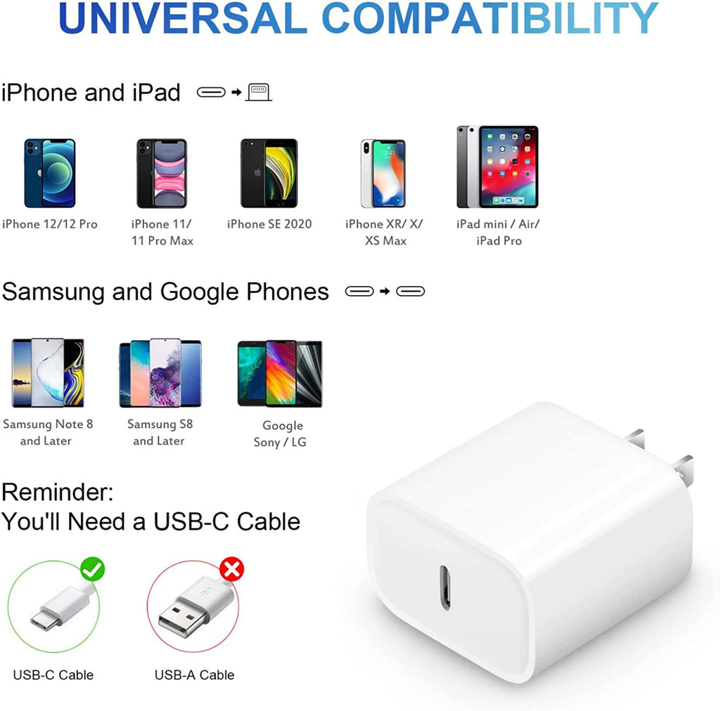 Jucdeke 20W Super Fast Charger-High Speed-2-Pack USB C Wall Charger With 6FT Cable Compatible with iPhone 14/13/13Pro/12/12 Pro/11/11Pro/XS/Max/XR/X/8/8 Plus